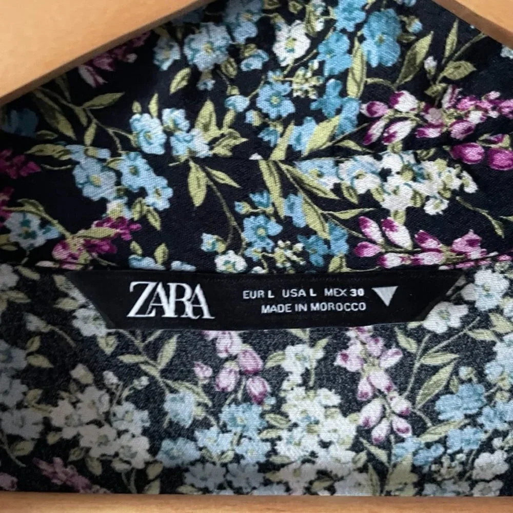 Zara Ditsy Floral Long Sleeve Babydoll Shirt Dress Size  Large - Picture 8 of 8